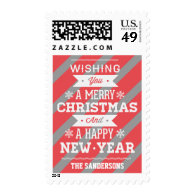 Christmas Coral Gray Candycane Stripes Postage