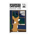 Christmas Corgi at Window Stamps