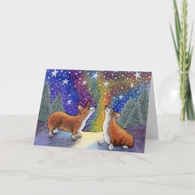 Christmas Corgis Enjoy The Stars Together CARD