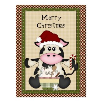 Christmas Cow holiday postcard
