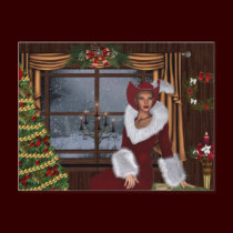 Christmas Cowgirl at Home postcards