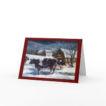 CHRISTMAS: COWS: SNOW: ART: CARD