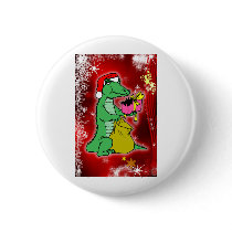Christmas Crocodile Pinback Button
