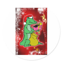 Christmas Crocodile Round Stickers