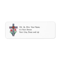 Christmas Cross with Amaryllises and Poinsettia labels