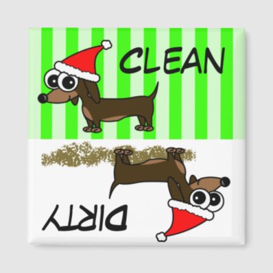 Christmas Dachshund Clean Dirty Dishwasher Magnet