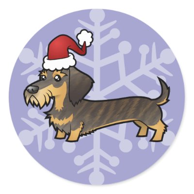 Christmas Dachshund (wirehair) Stickers
