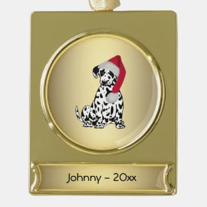 Christmas Dalmatian Personalized Date Gold Plated Banner Ornament