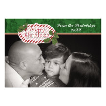Christmas Damask Candy Cane Striped Holly Card