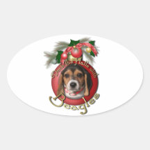 Christmas - Deck the Halls - Beagles Oval Sticker