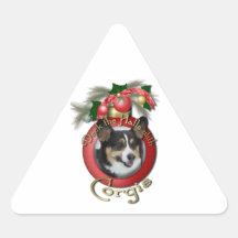Christmas - Deck the Halls - Corgis Triangle Stickers