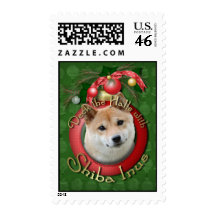 Christmas - Deck the Halls - Shiba Inu Postage Stamp