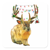 Christmas Decorated Jackalope Square Stickers