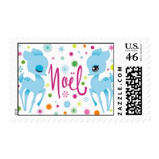 Colorful cute and girly Christmas Deer postage stamps