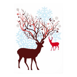 Christmas Deer with tree branch antlers Print