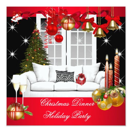 Christmas Dinner Holiday Party Red White Personalized Invitations (front side)