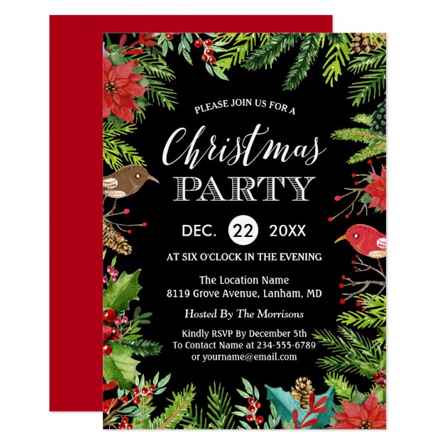 Christmas Dinner Party | Rustic Berries and Pines Card (front side)