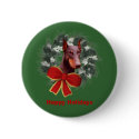 Christmas Doberman Wreath Bow Holiday Button Pin