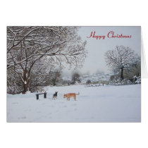 Christmas dog snow scene landscape art card