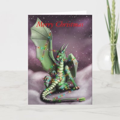 Christmas Dragon Fairy Lights Card