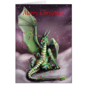 Christmas Dragon Fairy Lights Greeting Card