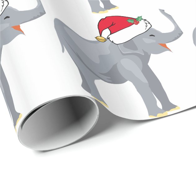 Christmas Elephant Santa Cute Wrapping Paper 3/4