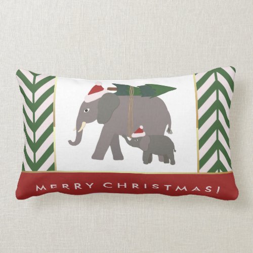 Christmas Elephants with Hats, Tree, and Chevron Pillows