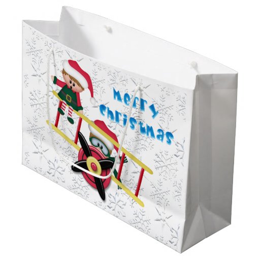 christmas elf airplane large gift bag zazzle christmas elf airplane large gift bag zazzle