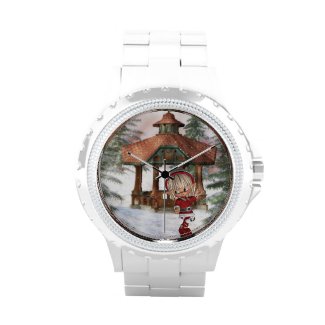 Christmas Elf at North Pole Wrist Watch