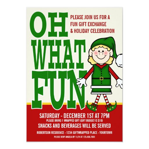 christmas elf girl gift exchange party 5x7 paper christmas elf girl gift exchange party 5x7 paper