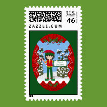 Christmas Elf with Candy Canes Postage postage by KirstenEdwards Christmas Elf with Candy Canes Postage postage