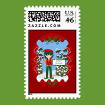 Christmas Elf with Candy Canes Postage postage by KirstenEdwards Christmas Elf with Candy Canes Postage postage