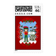 Christmas Elf with Candy Canes Postage