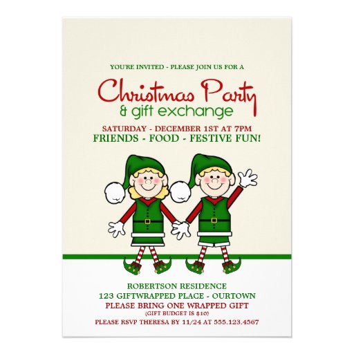 christmas elves gift exchange party 5 quot x 7 quot invitation christmas elves gift exchange party 5 quot x 7 quot invitation