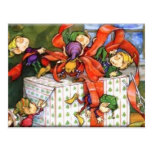 Christmas Elves Playfully Wrapping Gift Postcard