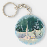 CHRISTMAS EVE CHURCH by SHARON SHARPE Key Chain