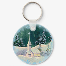 CHRISTMAS EVE CHURCH by SHARON SHARPE keychains by sharonsharpe CHRISTMAS EVE CHURCH by SHARON SHARPE keychains
