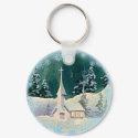 CHRISTMAS EVE CHURCH by SHARON SHARPE keychains