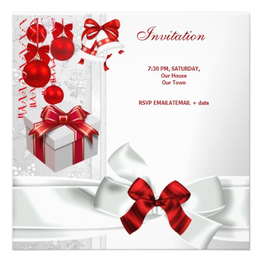 Christmas Eve Party Elegant Lace White Red Ribbon Custom Announcements