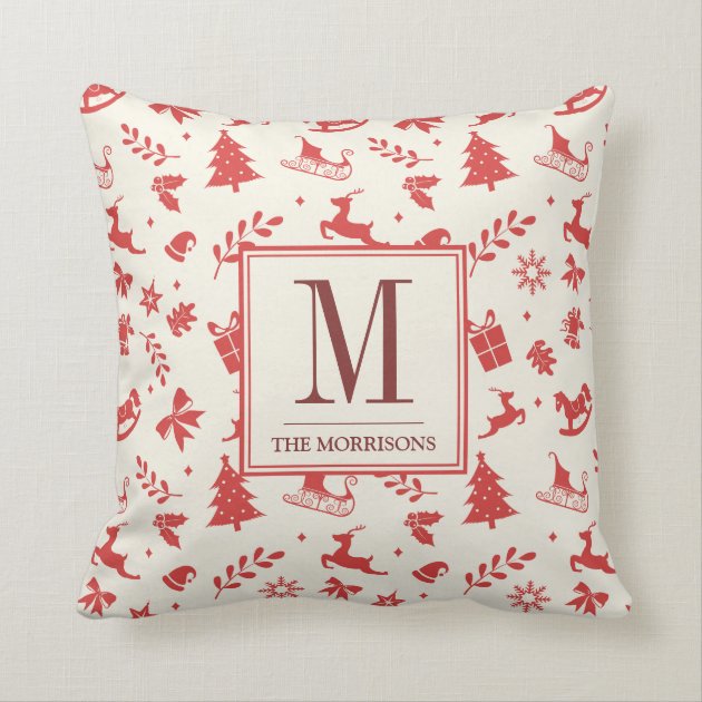 Christmas Family Name Home Decor Monogram Initial Throw Pillow