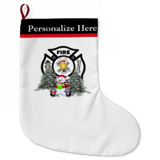 Christmas Fire Dept Scene Large Christmas Stocking