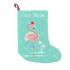 Christmas Flamingo Name stocking one sided Small Christmas Stocking