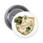 Christmas four-leaf clover button