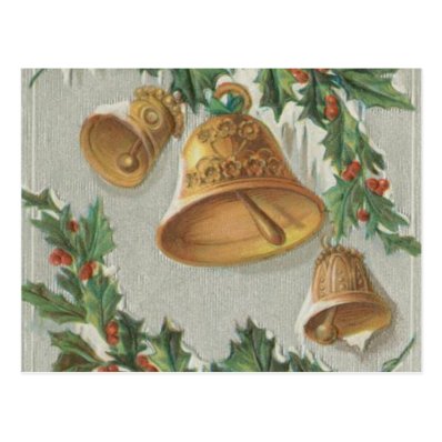 Christmas Frozen Bells and Holly Postcard