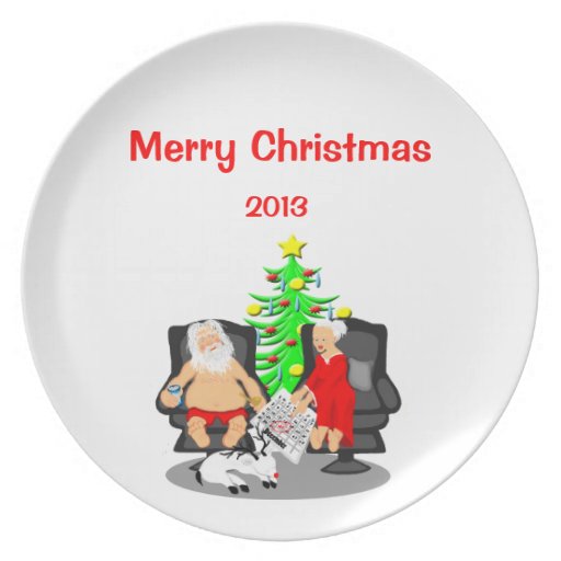 Christmas Funny Beer Drinking Santa Clause Plate