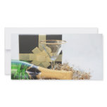 Christmas gift and bottle of champagne personalized photo card