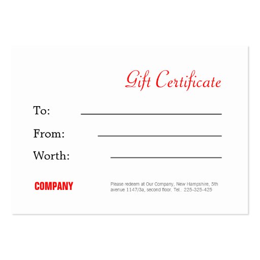 Christmas gift certificate business cards (back side)