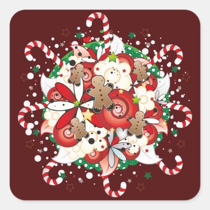 Christmas Gingerbread Man Bouquet Square Stickers