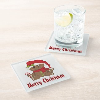 Christmas Gingerbread Man Glass Coaster