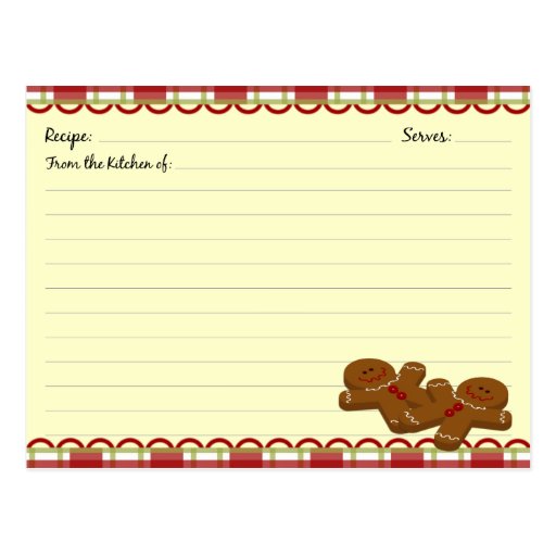 Christmas Gingerbread Recipe Cards Post Cards